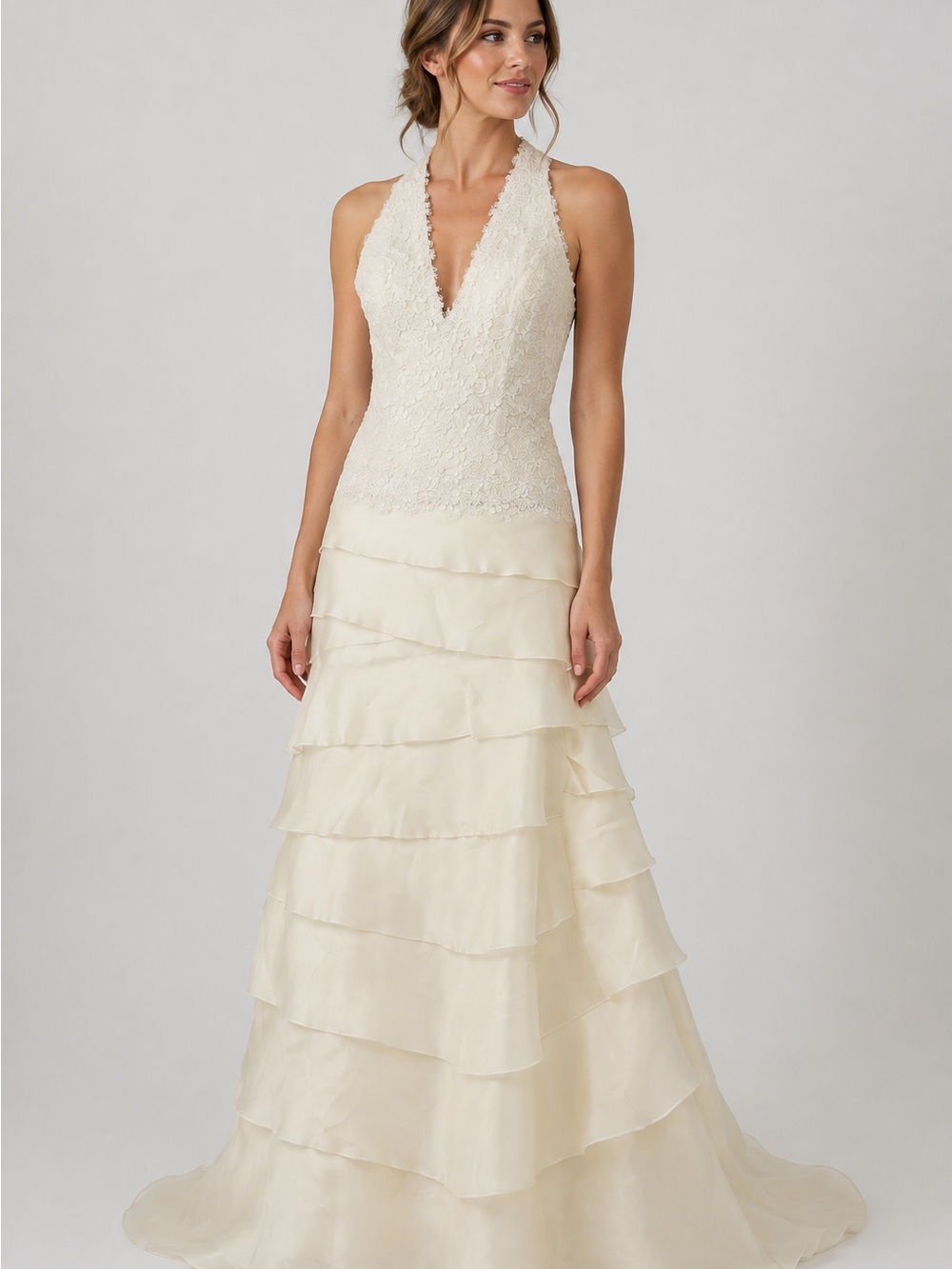 Impressions Lace Halter Wedding Gown in Ivory